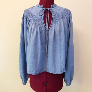 Free People | Embroidered Smocked Peasant Blouse